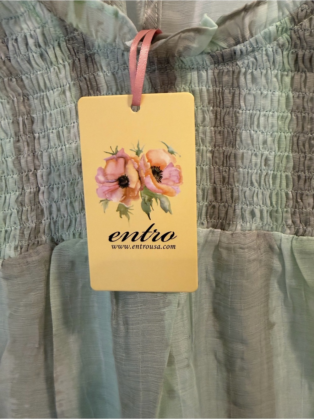 NWT Entro Boutique Smocked Tiered Dress in Light Green Sz L - Picture 4 of 6